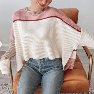 Shop Neighbor Striped Croped Sweater - Pink, Red, White - Size L - Side Slits